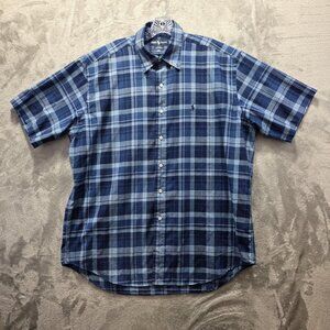 Ralph Lauren Shirt Mens Large Blue Plaid Blake Button Up Pony Logo Short Sleeve